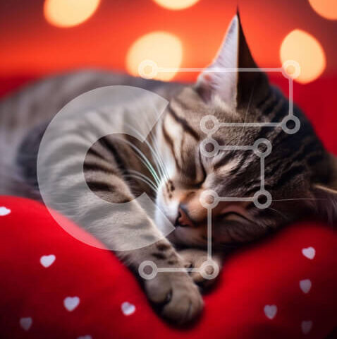 Intra Συλλεκτικό Ξύλινο Παζλ Plywood  4mm - Γάτα που κοιμάται σε μαξιλάρι σε σχήμα καρδιάς Σε Ξύλινο Κουτί - Διαστάσεις: 10x10 cm – 25 κομμάτια - Image 1