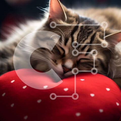 Intra Συλλεκτικό Ξύλινο Παζλ Plywood 4mm - Γάτα που κοιμάται σε μαξιλάρι σε σχήμα καρδιάς Σε Ξύλινο Κουτί - Διαστάσεις: 10x10 cm – 25 κομμάτια - Image 1