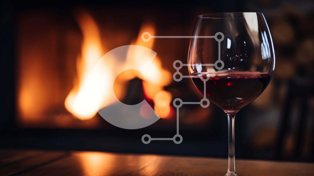 Intra Συλλεκτικό Ξύλινο Παζλ Plywood  4mm - Ποτήρι κόκκινο κρασί δίπλα στο τζάκι Σε Ξύλινο Κουτί - Διαστάσεις: 10x10 cm – 25 κομμάτια