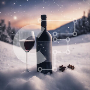 Intra Συλλεκτικό Ξύλινο Παζλ Plywood  4mm - Μπουκάλι κόκκινο κρασί και άδειο ποτήρι στο χιόνι Σε Ξύλινο Κουτί - Διαστάσεις: 10x10 cm – 25 κομμάτια