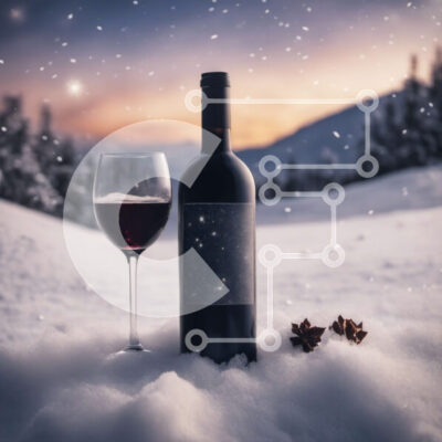 Intra Συλλεκτικό Ξύλινο Παζλ Plywood 4mm - Μπουκάλι κόκκινο κρασί και άδειο ποτήρι στο χιόνι Σε Ξύλινο Κουτί - Διαστάσεις: 10x10 cm – 25 κομμάτια - Image 1