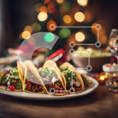 Intra Συλλεκτικό Ξύλινο Παζλ Plywood  4mm - Νόστιμα Tacos σε λευκό πιάτο με ποτήρια κρασί Σε Ξύλινο Κουτί - Διαστάσεις: 10x10 cm – 25 κομμάτια - Image 1