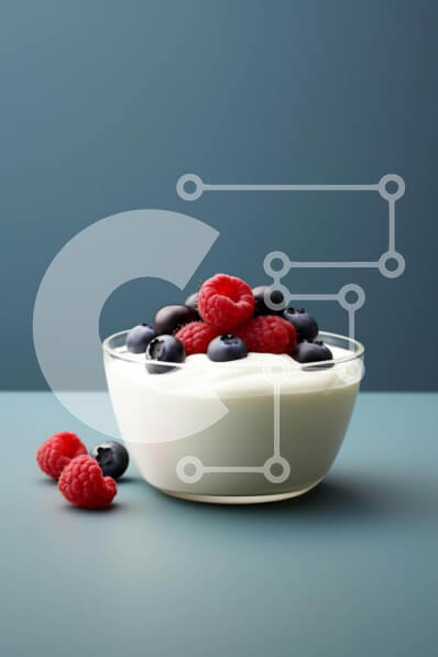 Intra Συλλεκτικό Ξύλινο Παζλ Plywood  4mm - Μπολ με γιαούρτι με μούρα και σμέουρα σε μπλε φόντο Σε Ξύλινο Κουτί - Διαστάσεις: 10x10 cm – 25 κομμάτια