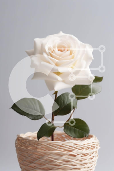 Intra Συλλεκτικό Ξύλινο Παζλ Plywood  4mm - Λευκό τριαντάφυλλο σε ψάθινο καλάθι με πράσινα φύλλα Σε Ξύλινο Κουτί - Διαστάσεις: 10x10 cm – 25 κομμάτια