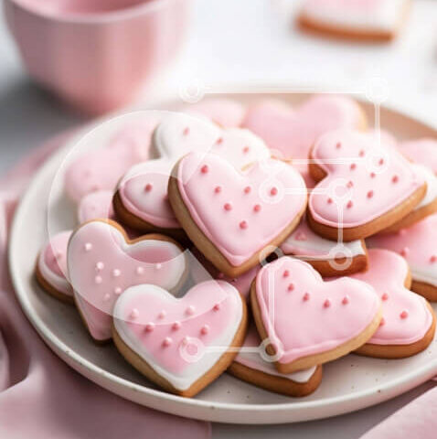 Intra Συλλεκτικό Ξύλινο Παζλ Plywood 4mm - Μπισκότα σε σχήμα καρδιάς με ροζ πάγωμα σε λευκό πιάτο Σε Ξύλινο Κουτί - Διαστάσεις: 10x10 cm – 25 κομμάτια - Image 1