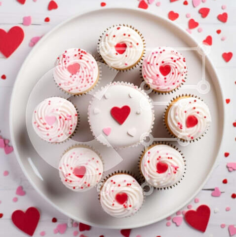 Intra Συλλεκτικό Ξύλινο Παζλ Plywood  4mm - Cupcakes του Αγίου Βαλεντίνου με κόκκινες και λευκές καρδιές Σε Ξύλινο Κουτί - Διαστάσεις: 10x10 cm – 25 κομμάτια - Image 1