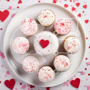 Intra Συλλεκτικό Ξύλινο Παζλ Plywood  4mm - Cupcakes του Αγίου Βαλεντίνου με κόκκινες και λευκές καρδιές Σε Ξύλινο Κουτί - Διαστάσεις: 10x10 cm – 25 κομμάτια