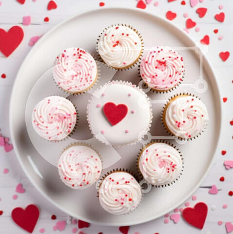 Intra Συλλεκτικό Ξύλινο Παζλ Plywood  4mm - Cupcakes του Αγίου Βαλεντίνου με κόκκινες και λευκές καρδιές Σε Ξύλινο Κουτί - Διαστάσεις: 10x10 cm – 25 κομμάτια - Image 1