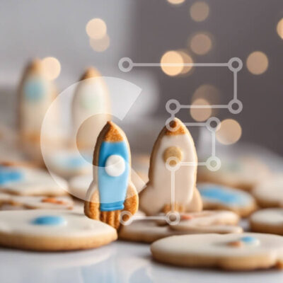 Intra Συλλεκτικό Ξύλινο Παζλ Plywood  4mm - Διαστημόπλοιο και μπισκότα σε σχήμα πυραύλου για γιορτή Σε Ξύλινο Κουτί - Διαστάσεις: 10x10 cm – 25 κομμάτια - Image 1