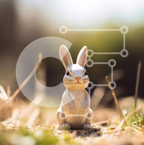 Intra Συλλεκτικό Ξύλινο Παζλ Plywood  4mm - Άσπρο ειδώλιο λαγουδάκι στη χλόη Σε Ξύλινο Κουτί - Διαστάσεις: 10x10 cm – 25 κομμάτια - Image 1