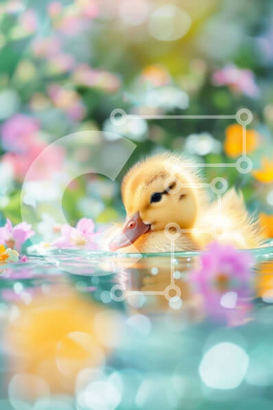 Intra Συλλεκτικό Ξύλινο Παζλ Plywood  4mm - Νεαρή πάπια που κολυμπά ανάμεσα στα λουλούδια Σε Ξύλινο Κουτί - Διαστάσεις: 10x10 cm – 25 κομμάτια