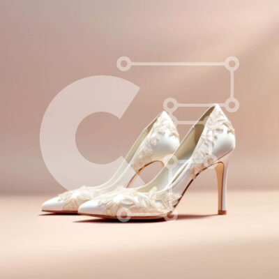 Intra Συλλεκτικό Ξύλινο Παζλ Plywood  4mm - Κομψές λευκές ψηλοτάκουνες γόβες με λεπτομέρειες από δαντέλα για επίσημο ντύσιμο Σε Ξύλινο Κουτί - Διαστάσεις: 10x10 cm – 25 κομμάτια - Image 1