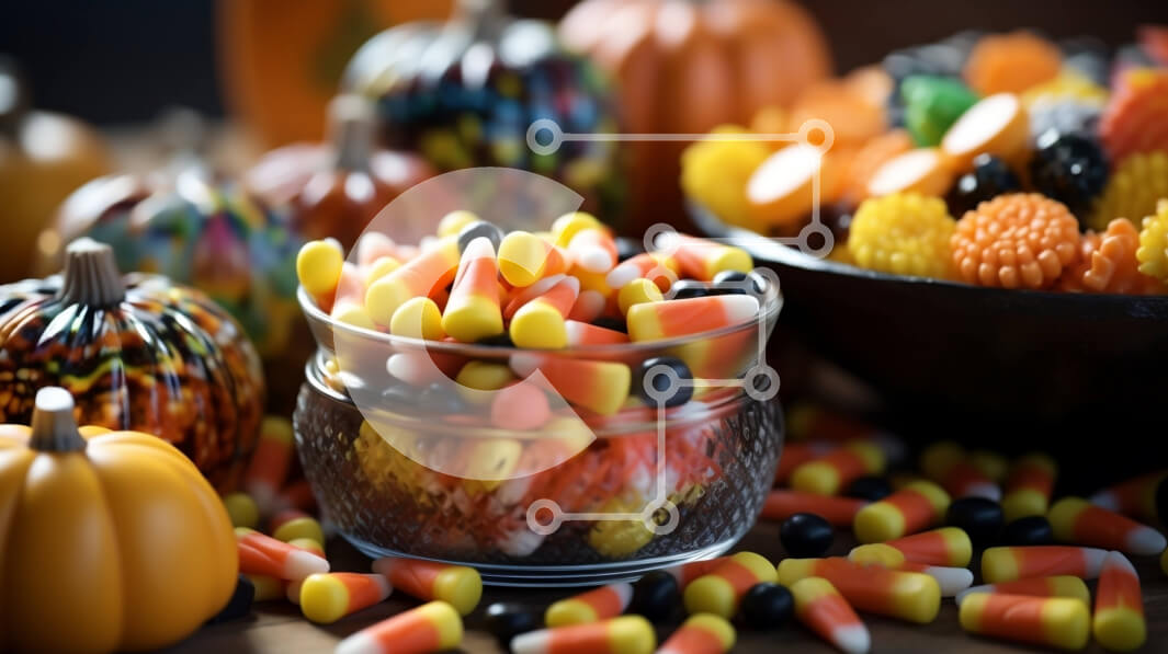 Intra Συλλεκτικό Ξύλινο Παζλ Plywood  4mm - Μπολ με διάφορες καραμέλες και διακοσμητικές κολοκύθες σε ξύλινη επιφάνεια Σε Ξύλινο Κουτί - Διαστάσεις: 10x10 cm – 25 κομμάτια