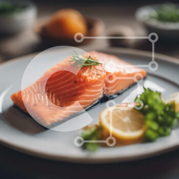 Intra Συλλεκτικό Ξύλινο Παζλ Plywood  4mm - Φρέσκος σολομός με λεμόνι και βότανα σε λευκό πιάτο Σε Ξύλινο Κουτί - Διαστάσεις: 10x10 cm – 25 κομμάτια - Image 1