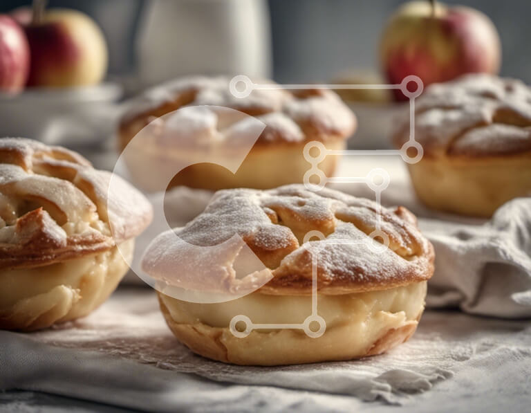 Intra Συλλεκτικό Ξύλινο Παζλ Plywood  4mm - Νόστιμες μηλόπιτες στο τραπέζι με γάλα Σε Ξύλινο Κουτί - Διαστάσεις: 10x10 cm – 25 κομμάτια