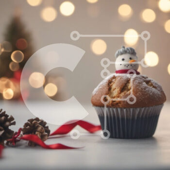 Intra Συλλεκτικό Ξύλινο Παζλ Plywood  4mm - Χιονάνθρωπος Cupcake με κουκουνάρια και κόκκινη κορδέλα Σε Ξύλινο Κουτί - Διαστάσεις: 10x10 cm – 25 κομμάτια - Image 1