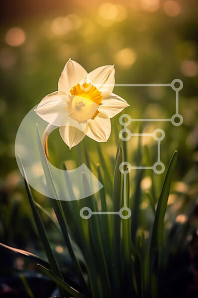 Intra Συλλεκτικό Ξύλινο Παζλ Plywood  4mm - Όμορφη εικόνα ενός λουλουδιού λευκού ασφόδελου σε ένα χωράφι με πράσινο γρασίδι στο ηλιοβασίλεμα Σε Ξύλινο Κουτί - Διαστάσεις: 10x10 cm – 25 κομμάτια