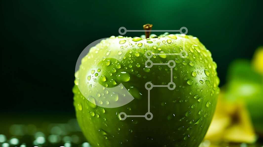 Intra Συλλεκτικό Ξύλινο Παζλ Plywood  4mm - Φρέσκο ​​και ζουμερό πράσινο μήλο με σταγονίδια νερού Σε Ξύλινο Κουτί - Διαστάσεις: 10x10 cm – 25 κομμάτια