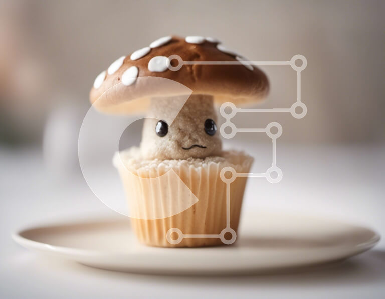Intra Συλλεκτικό Ξύλινο Παζλ Plywood  4mm - Ανάποδο Cupcake με μανιτάρια σε λευκό πιάτο Σε Ξύλινο Κουτί - Διαστάσεις: 10x10 cm – 25 κομμάτια - Image 1