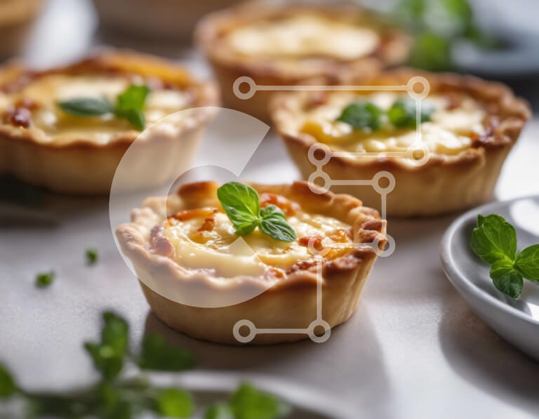 Intra Συλλεκτικό Ξύλινο Παζλ Plywood  4mm - Μίνι τάρτες ανάμικτες με φρέσκα φύλλα μέντας σε λευκό τραπέζι Σε Ξύλινο Κουτί - Διαστάσεις: 10x10 cm – 25 κομμάτια