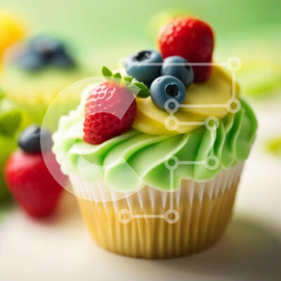 Intra Συλλεκτικό Ξύλινο Παζλ Plywood  4mm - Gourmet Cupcake με Green Frosting, Blueberries και Φράουλες Σε Ξύλινο Κουτί - Διαστάσεις: 10x10 cm – 25 κομμάτια - Image 1