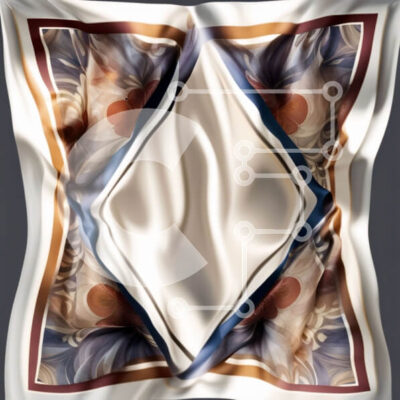 Intra Συλλεκτικό Ξύλινο Παζλ Plywood  4mm - Κομψό λευκό μεταξωτό κασκόλ με γεωμετρικό σχέδιο σε μπλε, καφέ και μπεζ Σε Ξύλινο Κουτί - Διαστάσεις: 10x10 cm – 25 κομμάτια - Image 1