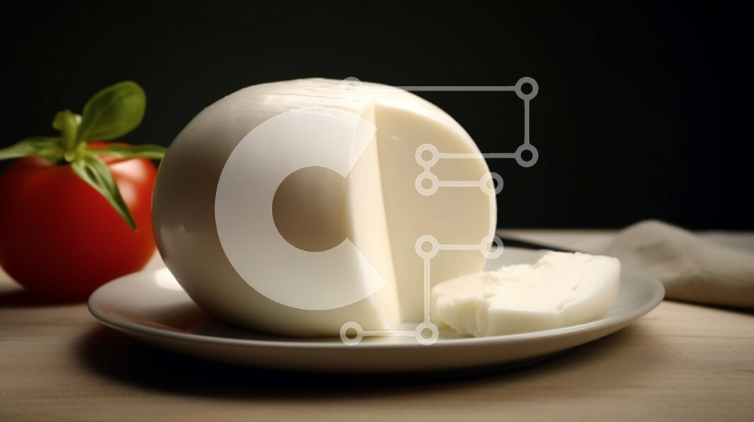 Intra Συλλεκτικό Ξύλινο Παζλ Plywood  4mm - Τυρί μοτσαρέλα σε ξύλινο τραπέζι με ντομάτα στο φόντο Σε Ξύλινο Κουτί - Διαστάσεις: 10x10 cm – 25 κομμάτια