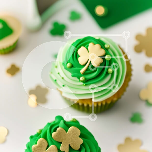 Intra Συλλεκτικό Ξύλινο Παζλ Plywood  4mm - Λαχταριστό Cupcake με Green Frosting και Διακοσμήσεις με τριφύλλι Σε Ξύλινο Κουτί - Διαστάσεις: 10x10 cm – 25 κομμάτια