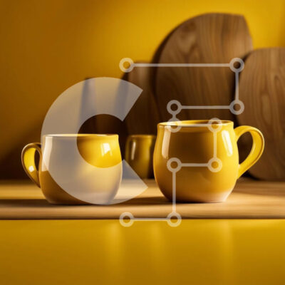 Intra Συλλεκτικό Ξύλινο Παζλ Plywood  4mm - Όμορφη εικόνα δύο κίτρινων κούπες σε ένα ρουστίκ ξύλινο τραπέζι Σε Ξύλινο Κουτί - Διαστάσεις: 10x10 cm – 25 κομμάτια - Image 1