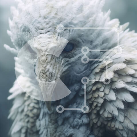 Intra Συλλεκτικό Ξύλινο Παζλ Plywood  4mm - Εκπληκτική εικόνα ενός λευκού πουλιού με μπλε μάτια Σε Ξύλινο Κουτί - Διαστάσεις: 10x10 cm – 25 κομμάτια - Image 1