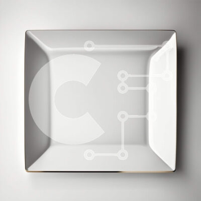 Intra Συλλεκτικό Ξύλινο Παζλ Plywood  4mm - Κομψό λευκό πιάτο με χρυσό χείλος σε ουδέτερο γκρι φόντο Σε Ξύλινο Κουτί - Διαστάσεις: 10x10 cm – 25 κομμάτια - Image 1