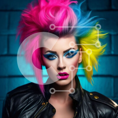 Intra Συλλεκτικό Ξύλινο Παζλ Plywood  4mm - Κομψή γυναίκα με δερμάτινο μπουφάν με πολύχρωμα μαλλιά και μακιγιάζ Σε Ξύλινο Κουτί - Διαστάσεις: 10x10 cm – 25 κομμάτια - Image 1