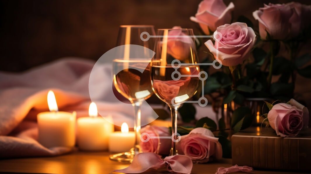 Intra Συλλεκτικό Ξύλινο Παζλ Plywood  4mm - Κομψή εικόνα από ποτήρια κρασιού με ροζ τριαντάφυλλα και κερί Σε Ξύλινο Κουτί - Διαστάσεις: 10x10 cm – 25 κομμάτια