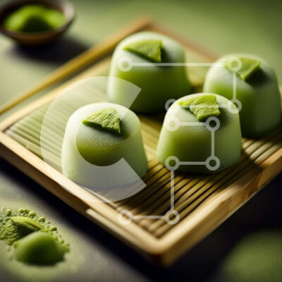 Intra Συλλεκτικό Ξύλινο Παζλ Plywood 4mm - Νόστιμα πράσινα επιδόρπια σε δίσκο μπαμπού με ξυλάκια και πράσινο τσάι Σε Ξύλινο Κουτί - Διαστάσεις: 10x10 cm – 25 κομμάτια - Image 1