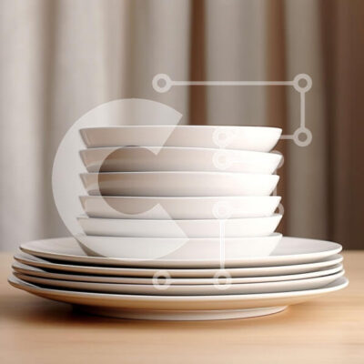 Intra Συλλεκτικό Ξύλινο Παζλ Plywood  4mm - Στοίβα από λευκά πιάτα σε ένα ξύλινο τραπέζι Σε Ξύλινο Κουτί - Διαστάσεις: 10x10 cm – 25 κομμάτια - Image 1