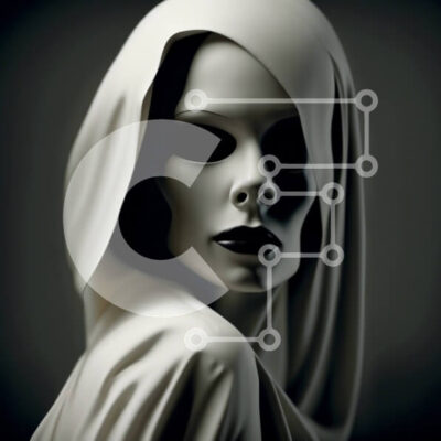 Intra Συλλεκτικό Ξύλινο Παζλ Plywood  4mm - Εκπληκτική εικόνα γυναίκας με λευκή ρόμπα με μαύρο μακιγιάζ Σε Ξύλινο Κουτί - Διαστάσεις: 10x10 cm – 25 κομμάτια - Image 1