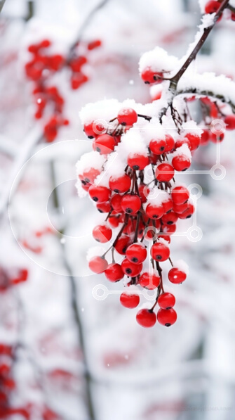 Intra Συλλεκτικό Ξύλινο Παζλ Plywood  4mm - Κλαδί με κόκκινα μούρα στο χιόνι Σε Ξύλινο Κουτί - Διαστάσεις: 10x10 cm – 25 κομμάτια