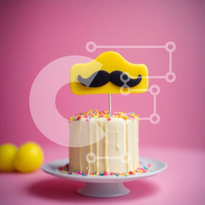 Intra Συλλεκτικό Ξύλινο Παζλ Plywood  4mm - Κίτρινο κέικ μουστάκι σε ροζ φόντο Σε Ξύλινο Κουτί - Διαστάσεις: 10x10 cm – 25 κομμάτια - Image 1