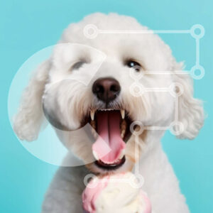 Intra Συλλεκτικό Ξύλινο Παζλ Plywood  4mm - Αξιολάτρευτη εικόνα ενός λευκού σκύλου με ένα ροζ χωνάκι παγωτού Σε Ξύλινο Κουτί - Διαστάσεις: 10x10 cm – 25 κομμάτια