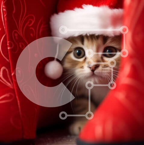 Intra Συλλεκτικό Ξύλινο Παζλ Plywood 4mm - Περίεργη γάτα που κρυφοκοιτάζει μέσα από μια κόκκινη μπότα Σε Ξύλινο Κουτί - Διαστάσεις: 10x10 cm – 25 κομμάτια - Image 1