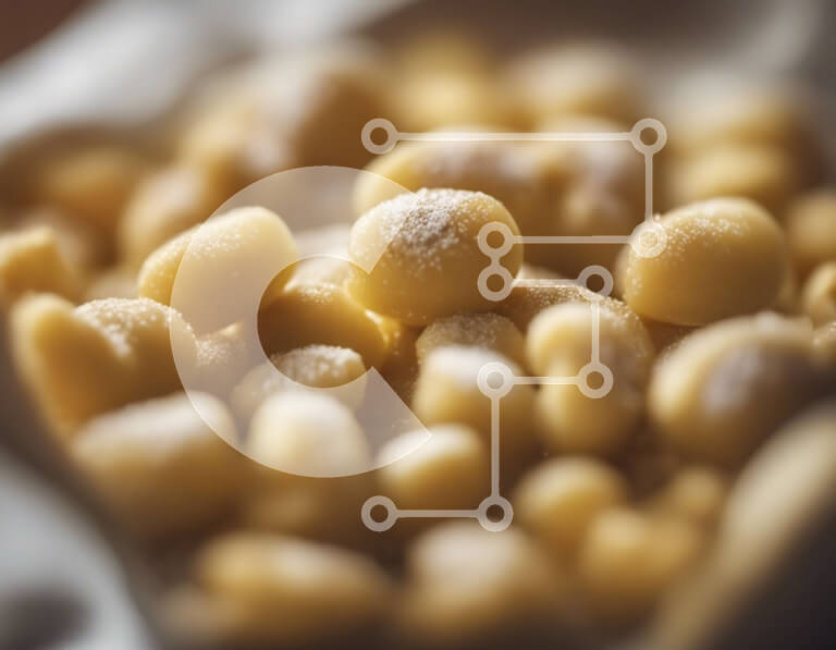 Intra Συλλεκτικό Ξύλινο Παζλ Plywood  4mm - Κοντινό πλάνο του μπολ γεμάτου με μικρές λευκές μπάλες επικαλυμμένες με ζάχαρη άχνη Σε Ξύλινο Κουτί - Διαστάσεις: 10x10 cm – 25 κομμάτια