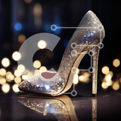 Intra Συλλεκτικό Ξύλινο Παζλ Plywood  4mm - Ασημένιο γκλίτερ ψηλοτάκουνο παπούτσι σε φωτισμένο φόντο Σε Ξύλινο Κουτί - Διαστάσεις: 10x10 cm – 25 κομμάτια - Image 1