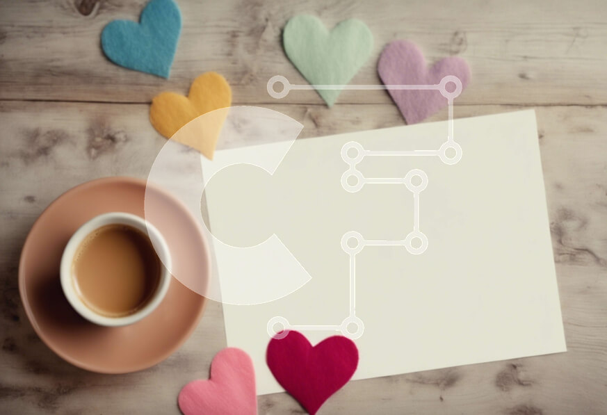 Intra Συλλεκτικό Ξύλινο Παζλ Plywood  4mm - Φλιτζάνι καφέ με χαρτί σε σχήμα καρδιάς και πολύχρωμες καρδιές Σε Ξύλινο Κουτί - Διαστάσεις: 10x10 cm – 25 κομμάτια