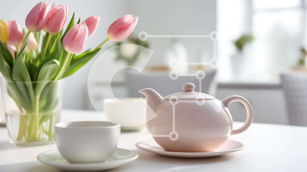 Intra Συλλεκτικό Ξύλινο Παζλ Plywood  4mm - Ροζ τσαγιέρα και φλιτζάνια με μπουκέτα με τουλίπες Σε Ξύλινο Κουτί - Διαστάσεις: 10x10 cm – 25 κομμάτια