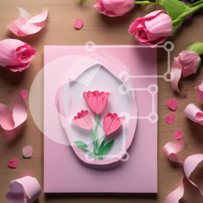 Intra Συλλεκτικό Ξύλινο Παζλ Plywood  4mm - Χάρτινο κόψιμο σε σχήμα καρδιάς με ροζ τουλίπες και κορδέλες Σε Ξύλινο Κουτί - Διαστάσεις: 10x10 cm – 25 κομμάτια - Image 1