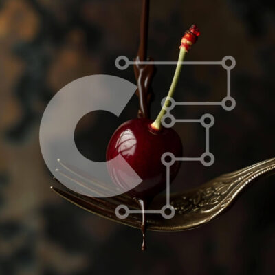 Intra Συλλεκτικό Ξύλινο Παζλ Plywood  4mm - Χρυσό πιρούνι με σοκολάτα που στάζει σε άγουρο κεράσι Σε Ξύλινο Κουτί - Διαστάσεις: 10x10 cm – 25 κομμάτια - Image 1