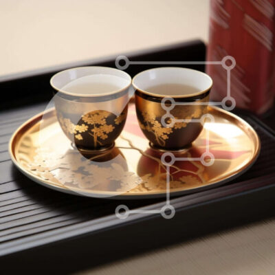 Intra Συλλεκτικό Ξύλινο Παζλ Plywood  4mm - Κομψό σετ τσαγιού με λουλουδάτα μοτίβα και χρυσές πινελιές Σε Ξύλινο Κουτί - Διαστάσεις: 10x10 cm – 25 κομμάτια - Image 1