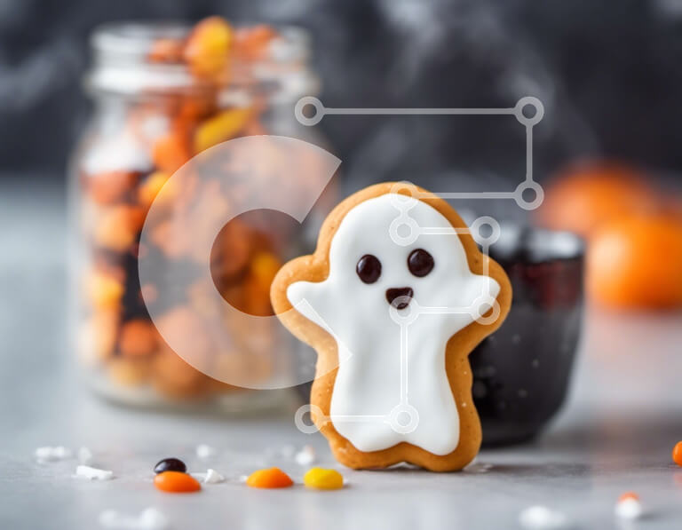 Intra Συλλεκτικό Ξύλινο Παζλ Plywood  4mm - Μπισκότο αποκριών σε σχήμα φαντάσματος σε πορτοκαλί βάζο καραμελών Σε Ξύλινο Κουτί - Διαστάσεις: 10x10 cm – 25 κομμάτια