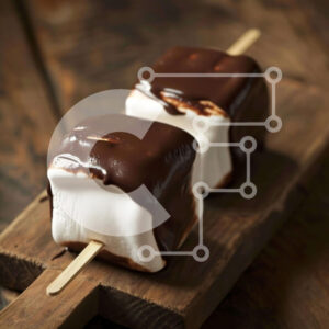 Intra Συλλεκτικό Ξύλινο Παζλ Plywood  4mm - Marshmallows καλυμμένα με σοκολάτα σε μια ξύλινη σανίδα κοπής Σε Ξύλινο Κουτί - Διαστάσεις: 10x10 cm – 25 κομμάτια