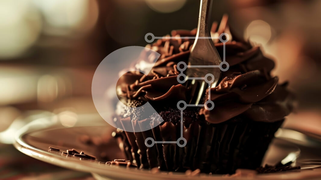 Intra Συλλεκτικό Ξύλινο Παζλ Plywood  4mm - Cupcake σοκολάτας με πιρούνι στο πιάτο Σε Ξύλινο Κουτί - Διαστάσεις: 10x10 cm – 25 κομμάτια - Image 1